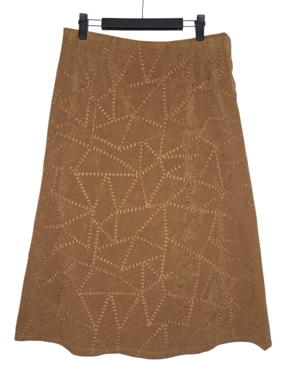 Vintage 70s Handmade Tan Faux Suede Cotton Western Boho Cottagecore Midi Skirt